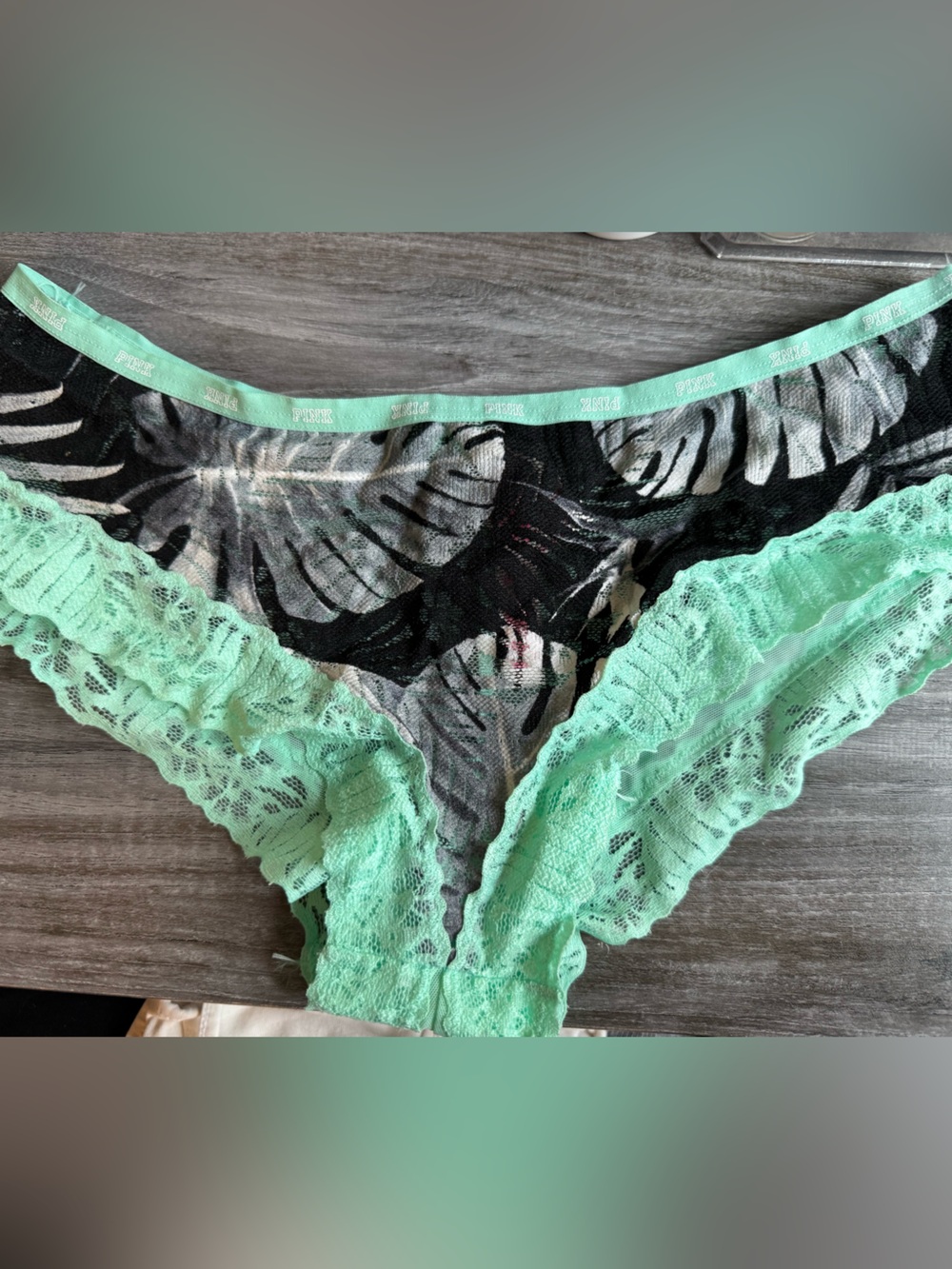 PINK Victoria's Secret Mint Sheer Lace Bikini Panty